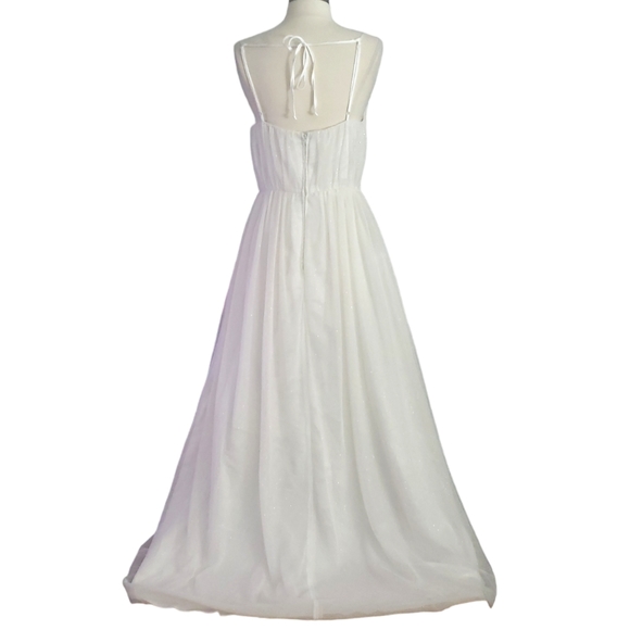 Ivory Sparkly Beaded Plunge Prom Evening Wedding Gown - Picture 3 of 11